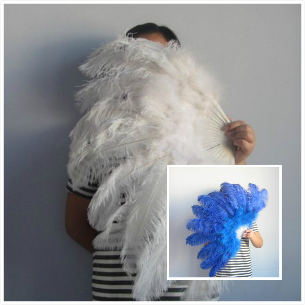 13pieces 80*45cm Large White Feather Fan Burlesque Dance feather fan Bridal Bouquet - Click Image to Close