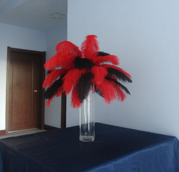 750pcs 12-14inch Red & Black Ostrich Feather Plume for Wedding centerpieces