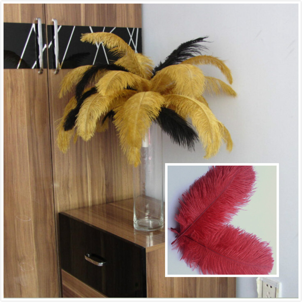 500pcs 12-14 inch ostrich plume feathers(250 dark gold ,250 burgundy） - Click Image to Close