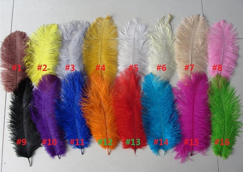 600pieces 18-20inch ostrich feathers(#4 yellow,#10 purple,#12 orange,#14 light blue,#15 hot pink,#16 lime green)