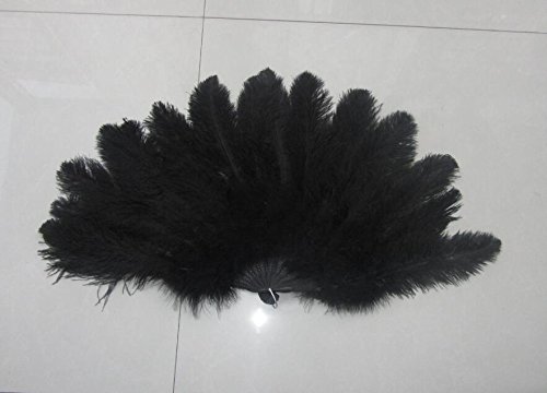 (1 RED,1BLACK 80*45cm Large Ostrich Feather Fan Burlesque Dance feather fan Bridal Bouquet Black