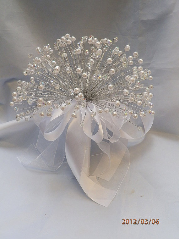 4pcs white preal bouquet,handmade bouquet,12" diameter - Click Image to Close