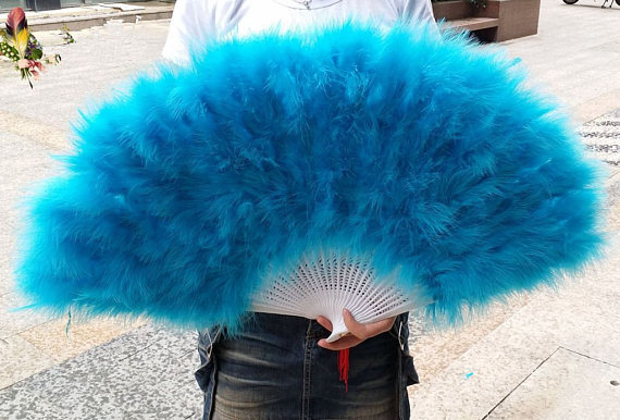 50pieces 80X45cm turquoise Large Burlesque Dance feather fans