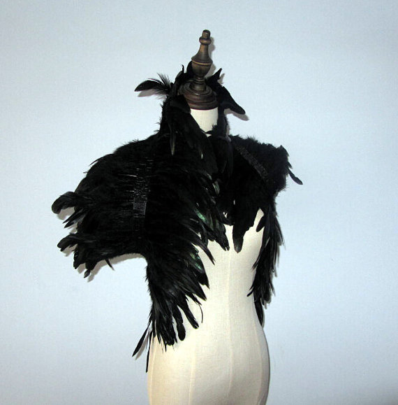 9pieces 32inch Long 2 layer Black rooster coque feather Shrug Cape Wraps Shawl with high collar for All Adult - Click Image to Close