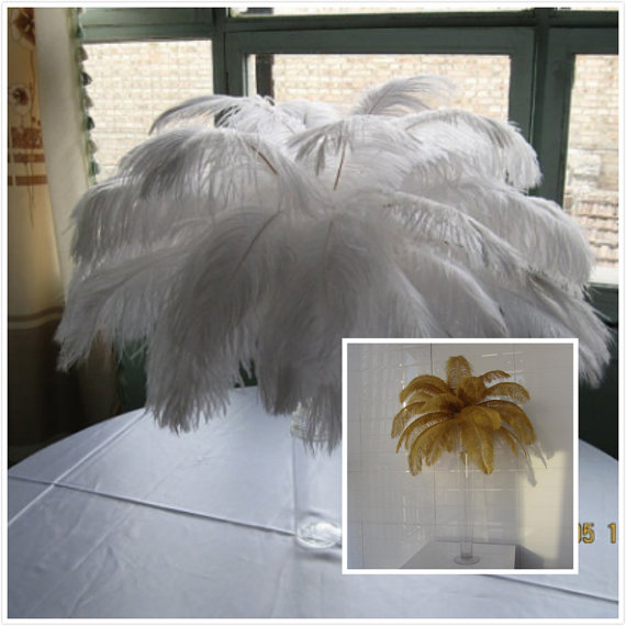 100pieces 14-16inch ostrich feathers（half white,half gold）