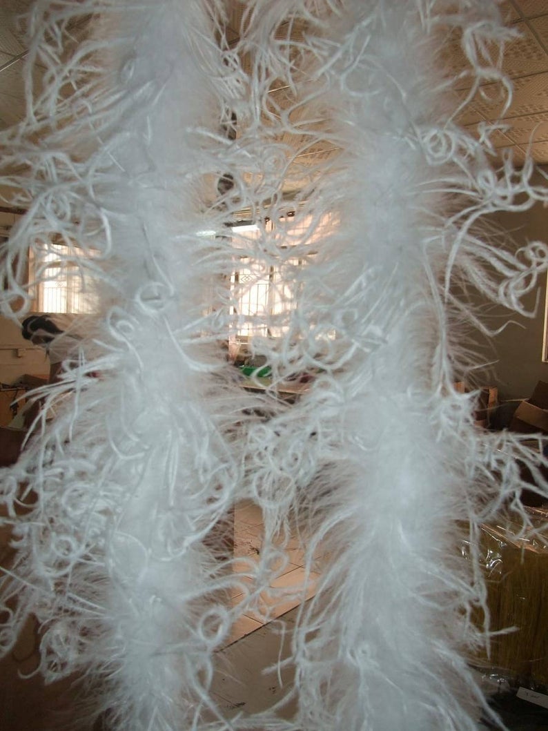 20 Yards Curly Ostrich feather Boa Burlesque Costume White Color - Click Image to Close