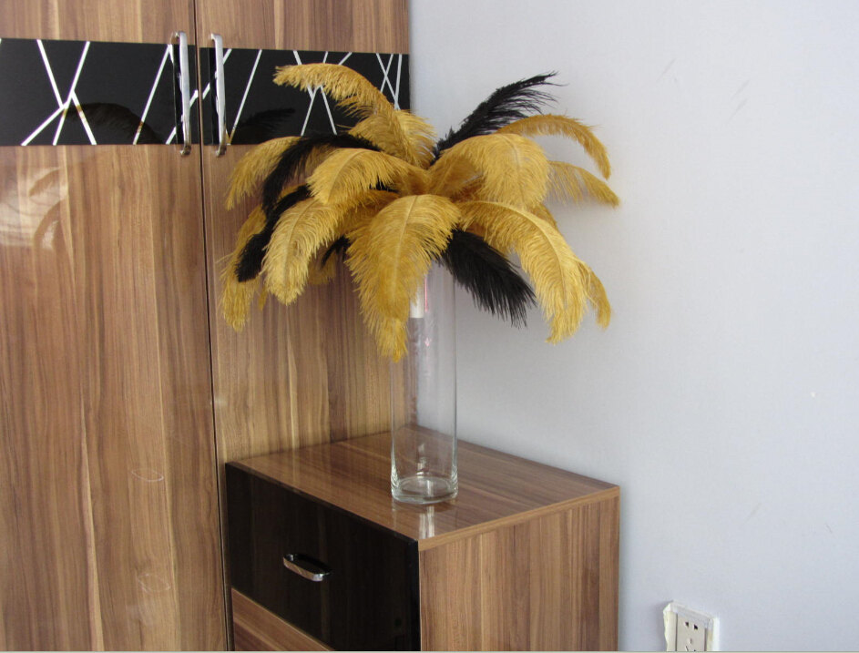 300 18-20inch ostrich feathers(black or gold) AND 300 12-14inch ostrich feathers(black or gold)