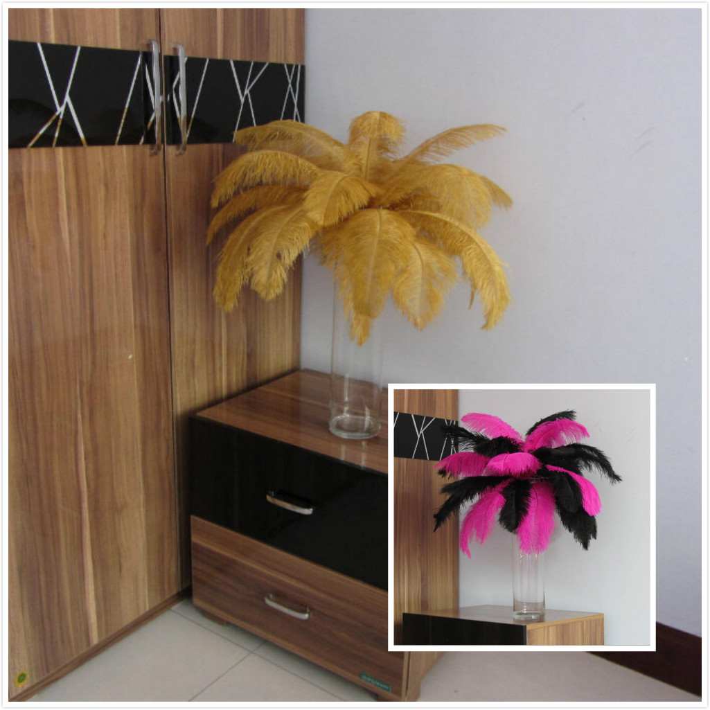 100 gold feathers 8-10 inch AND 100 Fuschia feathers 6-8 inch - Click Image to Close