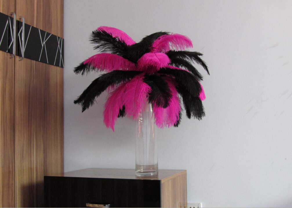 200pcs Hot Pink & Black Ostrich Feather Plume for Wedding centerpieces - Click Image to Close