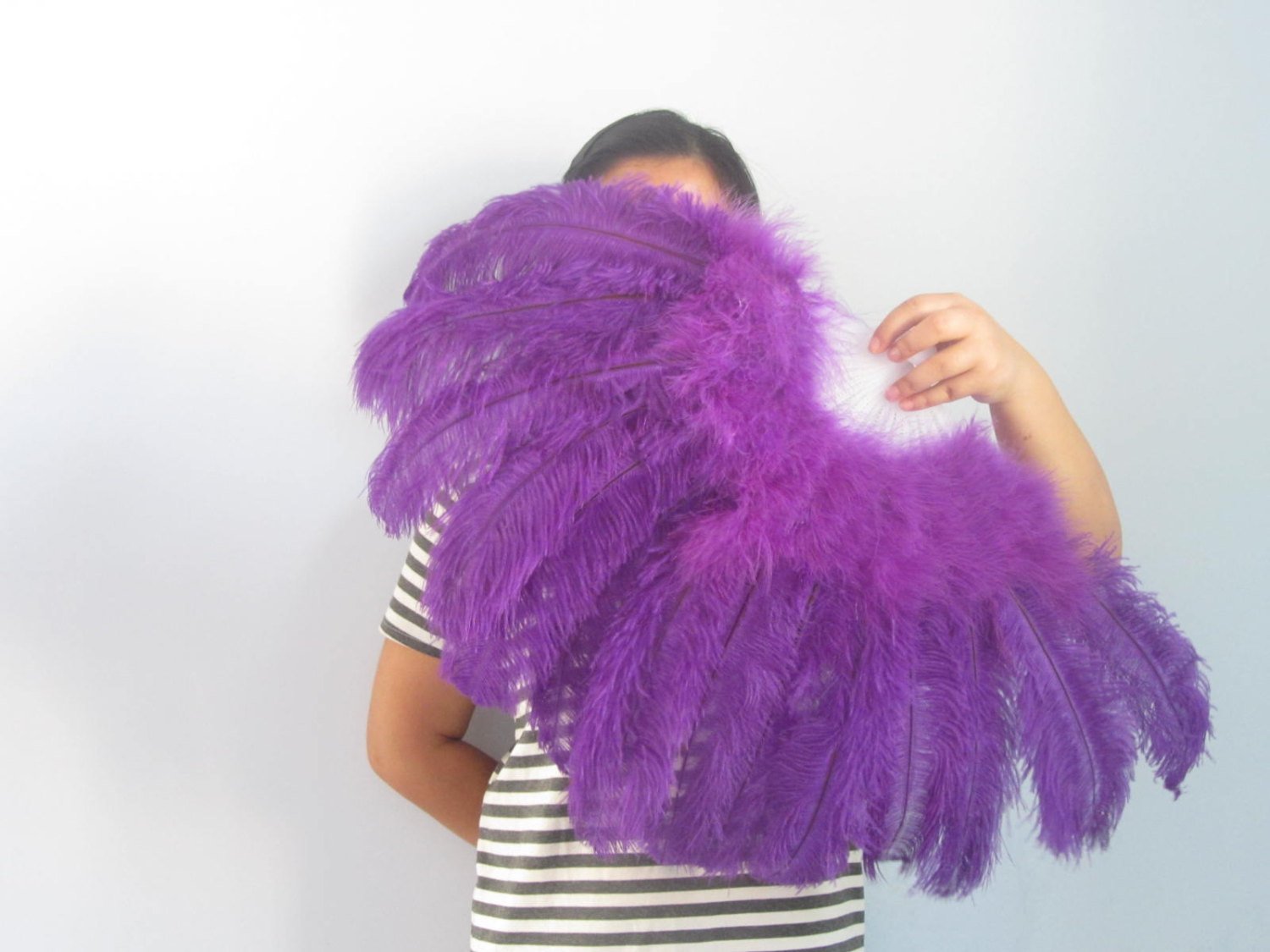 20pieces 80*45cm PURPLE Large Burlesque Dance feather fan Bridal Bouquet - Click Image to Close